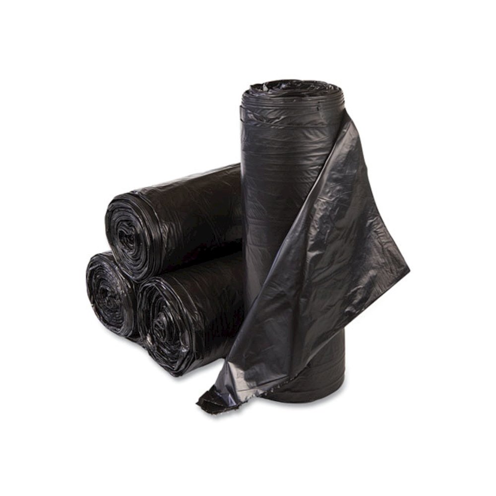 High-Density Commercial Can Liners, 33 gal, 22 mic, 33" x 40", Black, Interleaved Roll, 25 Bags/Roll, 10 Rolls/Carton. Picture 1