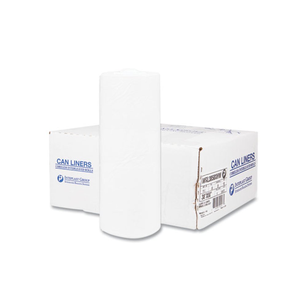 High-Density Commercial Can Liners, 55 gal, 17 mic, 36" x 60", Clear, Interleaved Roll, 25 Bags/Roll, 8 Rolls/Carton. Picture 1