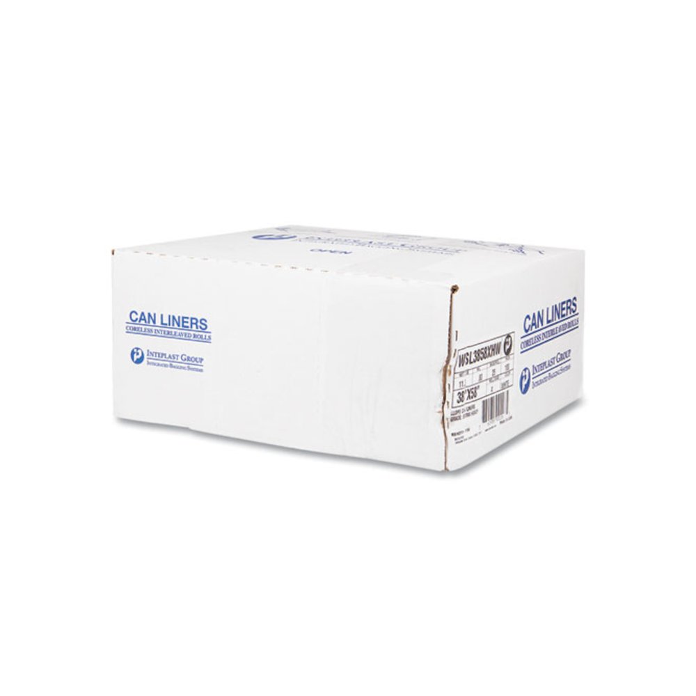 High-Density Commercial Can Liners, 55 gal, 17 mic, 36" x 60", Clear, Interleaved Roll, 25 Bags/Roll, 8 Rolls/Carton. Picture 4