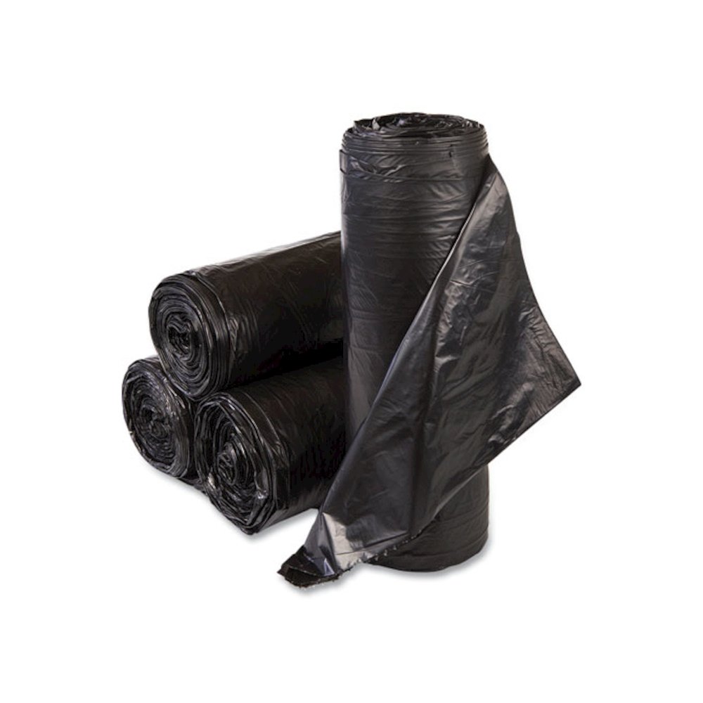 High-Density Commercial Can Liners, 55 gal, 22.1 mic, 36" x 60", Black, Interleaved Roll, 25 Bags/Roll, 6 Rolls/Carton. Picture 1