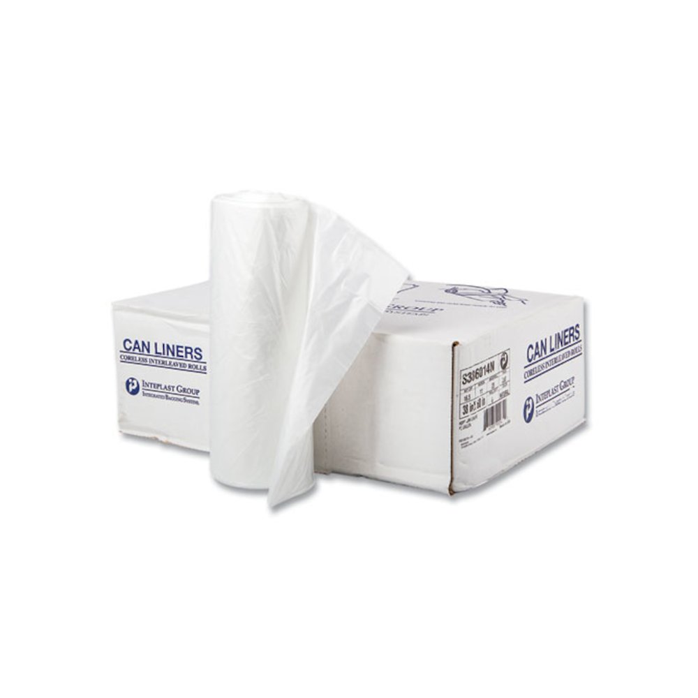High-Density Commercial Can Liners, 60 gal, 14 mic, 38" x 60", Clear, Interleaved Roll, 25 Bags/Roll, 8 Rolls/Carton. Picture 1