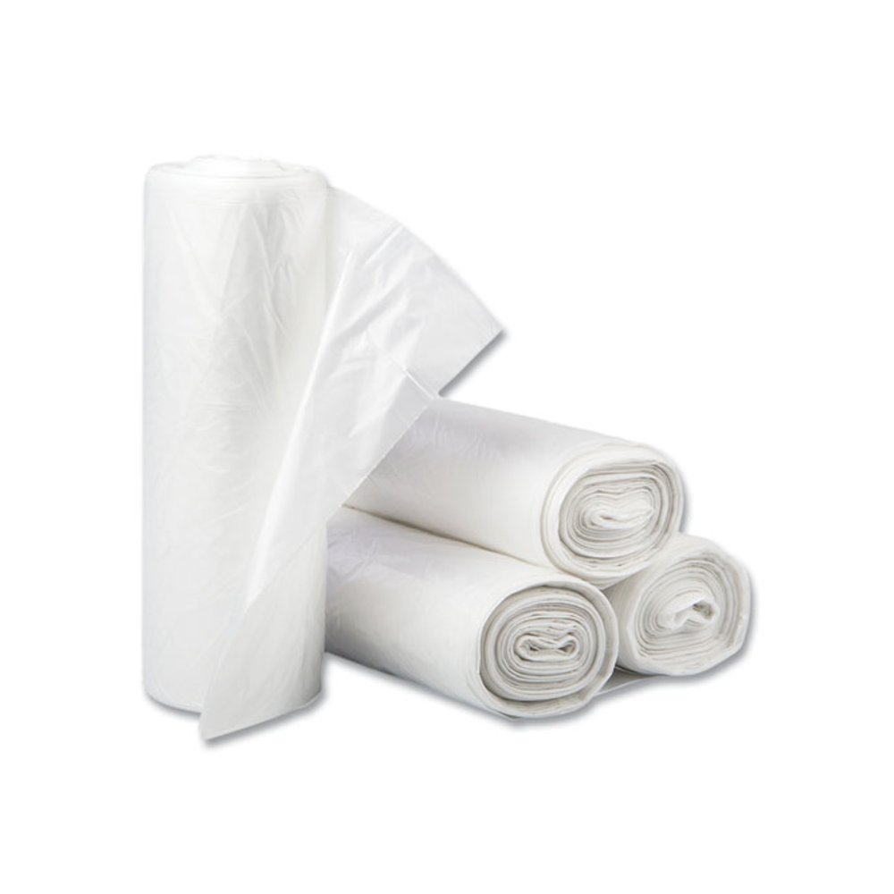High-Density Commercial Can Liners, 60 gal, 14 mic, 38" x 60", Clear, Interleaved Roll, 25 Bags/Roll, 8 Rolls/Carton. Picture 2