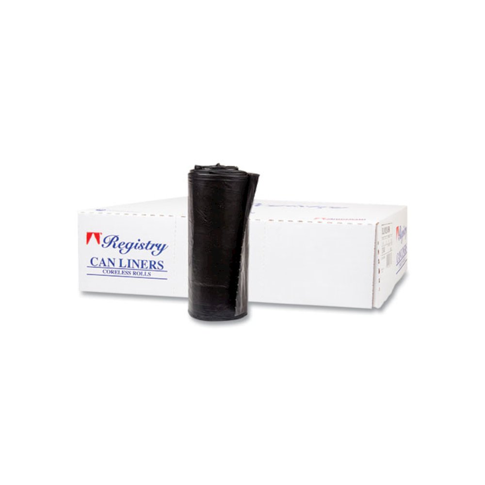 High-Density Commercial Can Liners, 60 gal, 17 mic, 38" x 60", Black, Interleaved Roll, 25 Bags/Roll, 8 Rolls/Carton. Picture 1