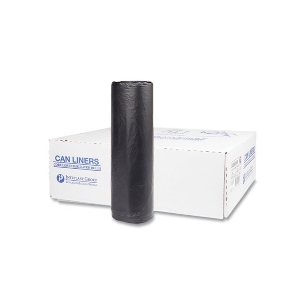 High-Density Commercial Can Liners, 45 gal, 16 mic, 40" x 48", Black, Interleaved Roll, 25 Bags/Roll, 10 Rolls/Carton. Picture 1