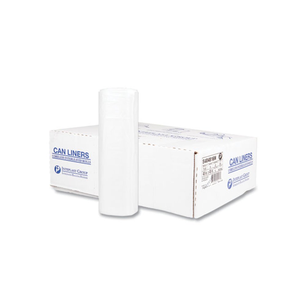 High-Density Commercial Can Liners, 45 gal, 16 mic, 40" x 48", Clear, Interleaved Roll, 25 Bags/Roll, 10 Rolls/Carton. Picture 1