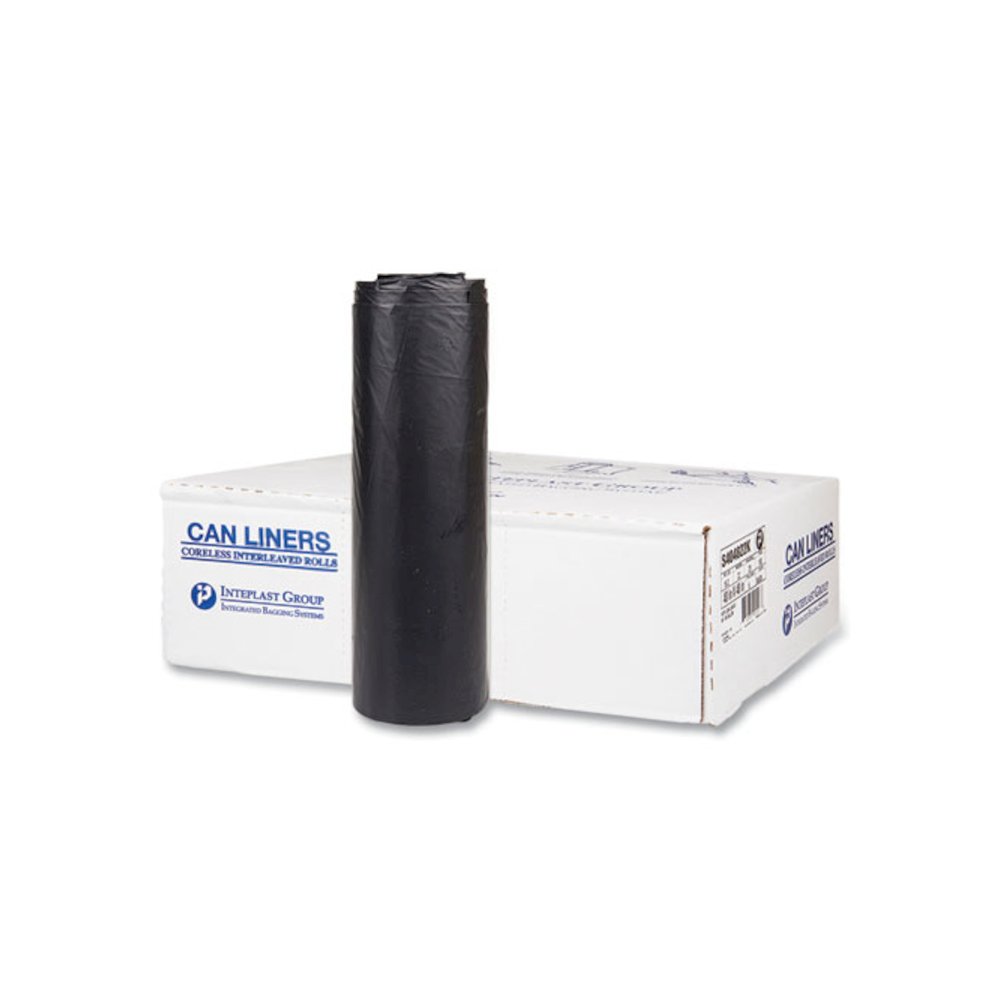 High-Density Commercial Can Liners, 45 gal, 22 mic, 40" x 48", Black, Interleaved Roll, 25 Bags/Roll, 6 Rolls/Carton. Picture 1