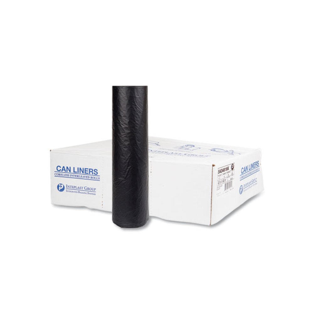 High-Density Commercial Can Liners, 56 gal, 16 mic, 43" x 48", Black, Interleaved Roll, 25 Bags/Roll, 8 Rolls/Carton. Picture 1