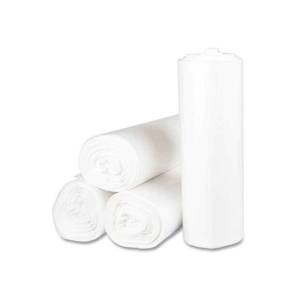 High-Density Commercial Can Liners, 56 gal, 17 mic, 43" x 48", Clear, Interleaved Roll, 25 Bags/Roll, 8 Rolls/Carton. Picture 2