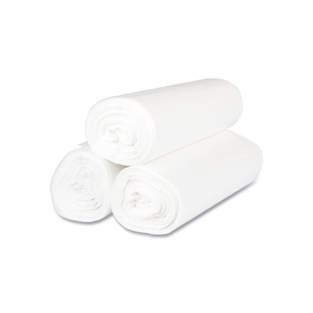 High-Density Commercial Can Liners, 56 gal, 17 mic, 43" x 48", Clear, Interleaved Roll, 25 Bags/Roll, 8 Rolls/Carton. Picture 3