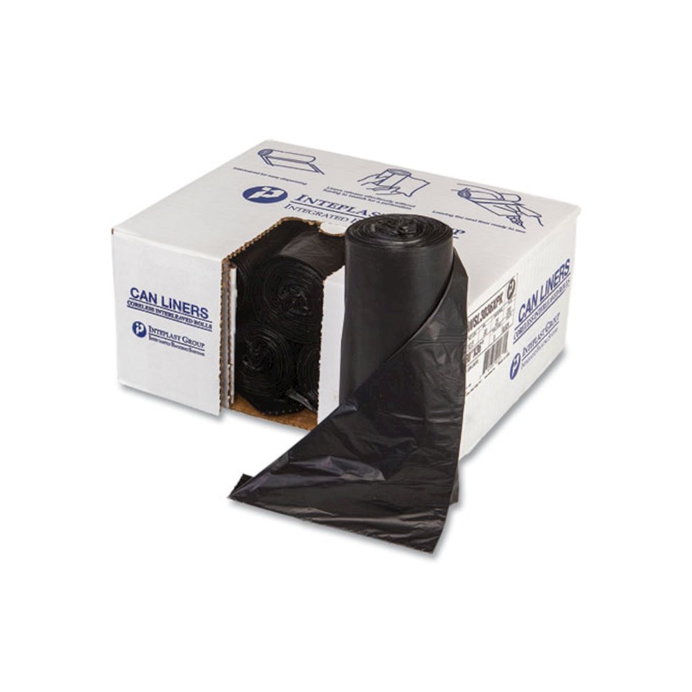 Low-Density Commercial Can Liners, 30 gal, 0.9 mil, 30" x 36", Black, Interleaved Roll, 25 Bags/Roll, 8 Rolls/Carton. Picture 1