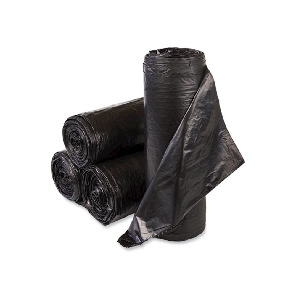 High-Density Commercial Can Liner Value Pack, 60 gal, 19 mic, 38" x 58", Black, Interleaved Roll, 25 Bags/Roll, 6 Rolls/CT. Picture 1