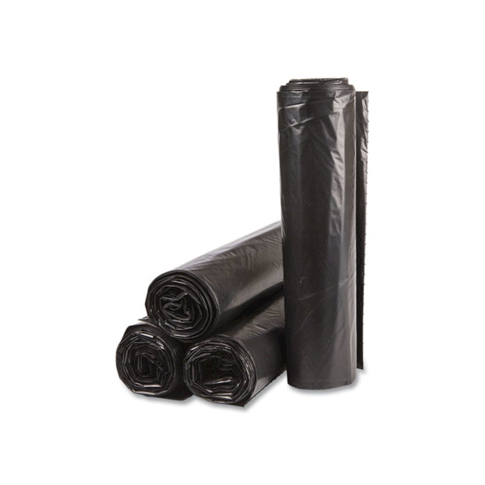 High-Density Commercial Can Liner Value Pack, 45 gal, 19 mic, 40" x 46", Black, Interleaved Roll, 25 Bags/Roll, 6 Rolls/CT. Picture 1