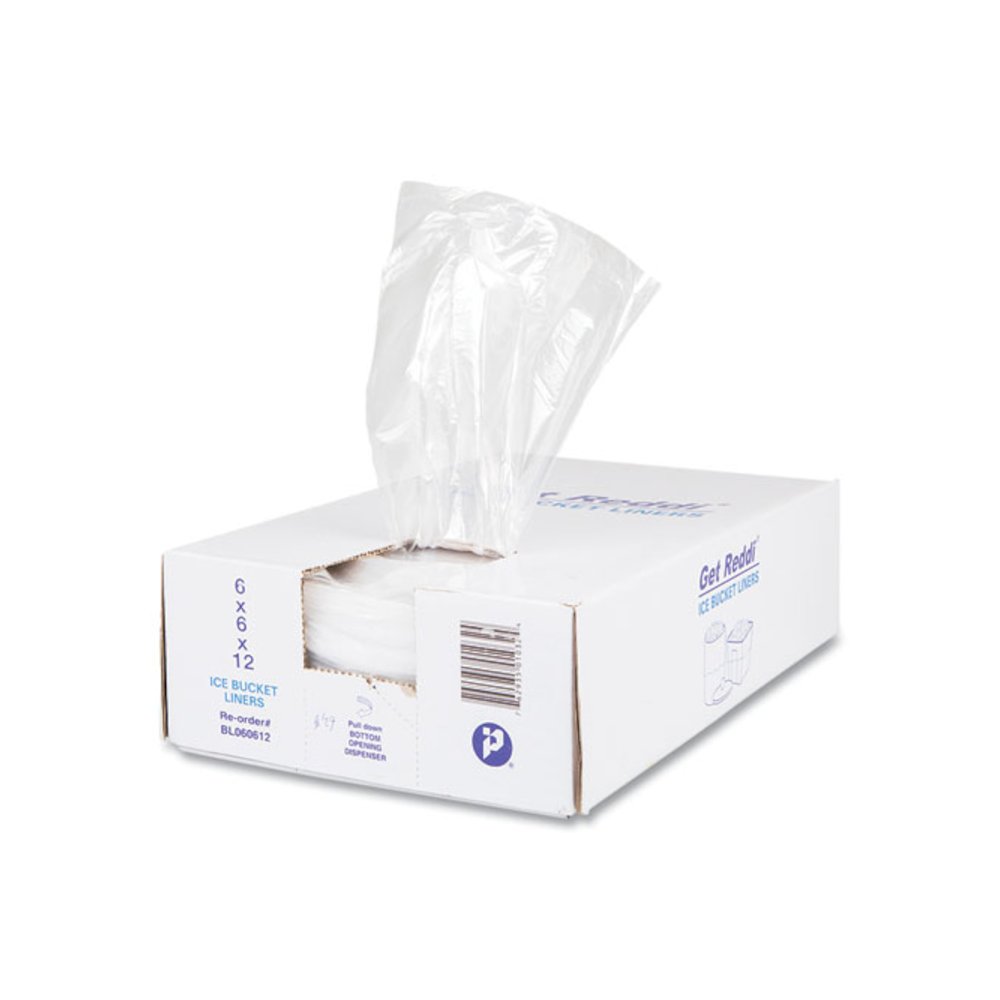 Ice Bucket Liner Bags, 96 oz, 6" x 6" x 12", Clear, 1,000/Carton. Picture 1