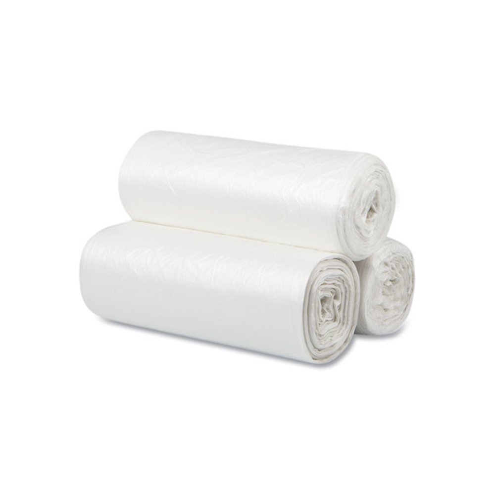 High-Density Commercial Can Liners, 60 gal, 12 mic, 38" x 60", Clear, Interleaved Roll, 25 Bags/Roll, 8 Rolls/Carton. Picture 3