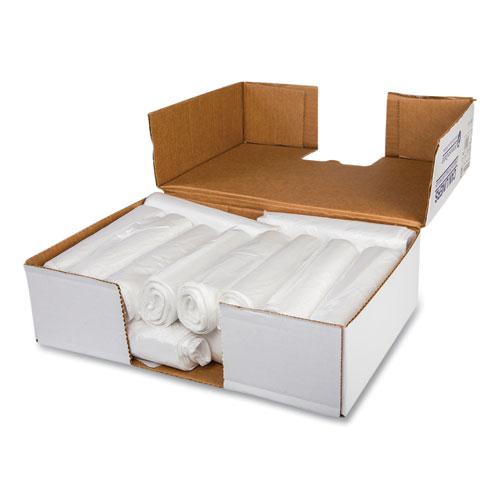 Low-Density Commercial Can Liners, 10 gal, 0.35 mil, 24" x 24", Clear, Perforated Roll, 50 Bags/Roll, 20 Rolls/Carton. Picture 2