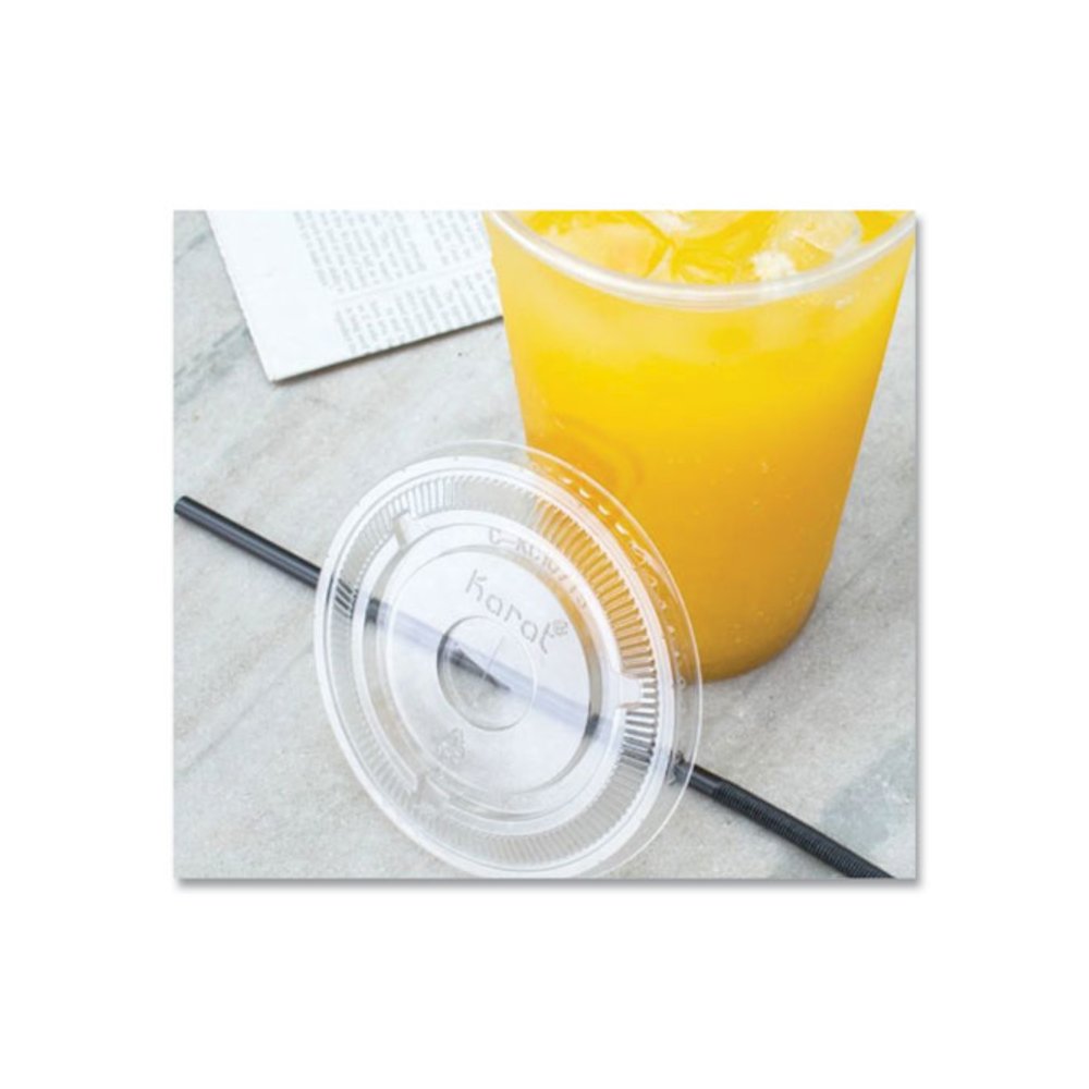 PET Lids, Flat with Straw Slot, Fits 32 oz Cold Cups, Plastic, Clear, 500/Carton. Picture 3