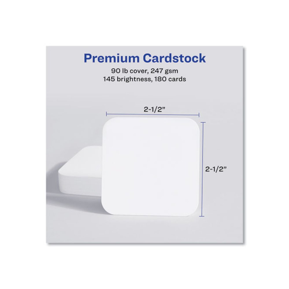 Square Clean Edge Cards with Sure Feed Technology, Laser, 2.5 x 2.5, White, 9 Cards/Sheet, 20 Sheets/Pack. Picture 5