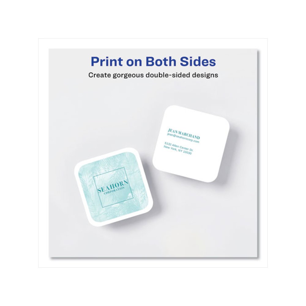 Square Clean Edge Cards with Sure Feed Technology, Laser, 2.5 x 2.5, White, 9 Cards/Sheet, 20 Sheets/Pack. Picture 7