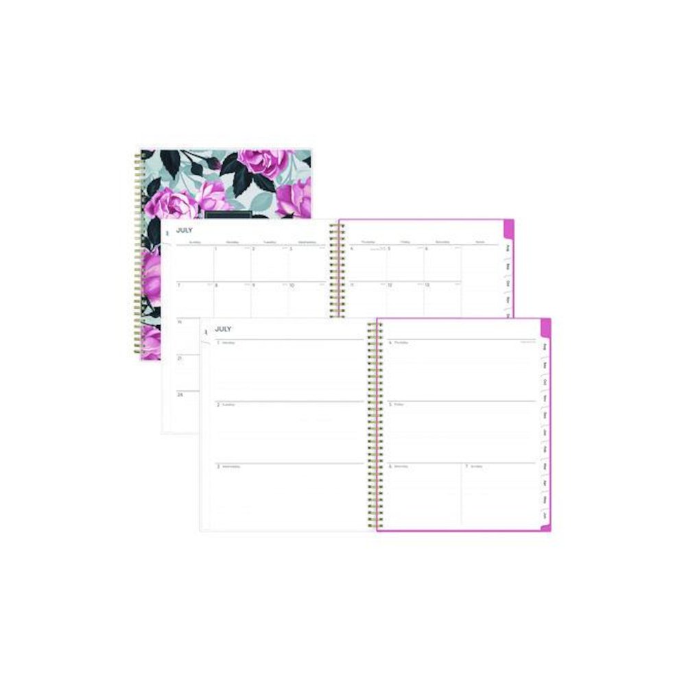 Roosevelt Pink Academic Weekly/Monthly Planner, Floral Artwork, 11" x 8.5", Pink/Gray Cover, 12-Month (July-June): 2025-2026. Picture 1