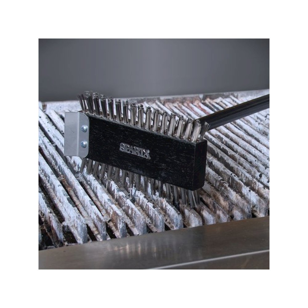 Sparta Broiler Master Grill Brush and Scraper with Handle, Metal Bristles, 30.5" Black Wood Handle. Picture 5