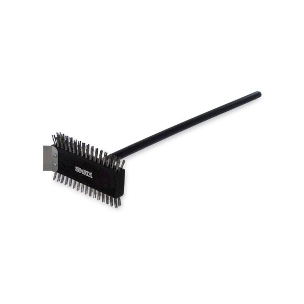 Sparta Broiler Master Grill Brush and Scraper with Handle, Metal Bristles, 30.5" Black Wood Handle. Picture 1