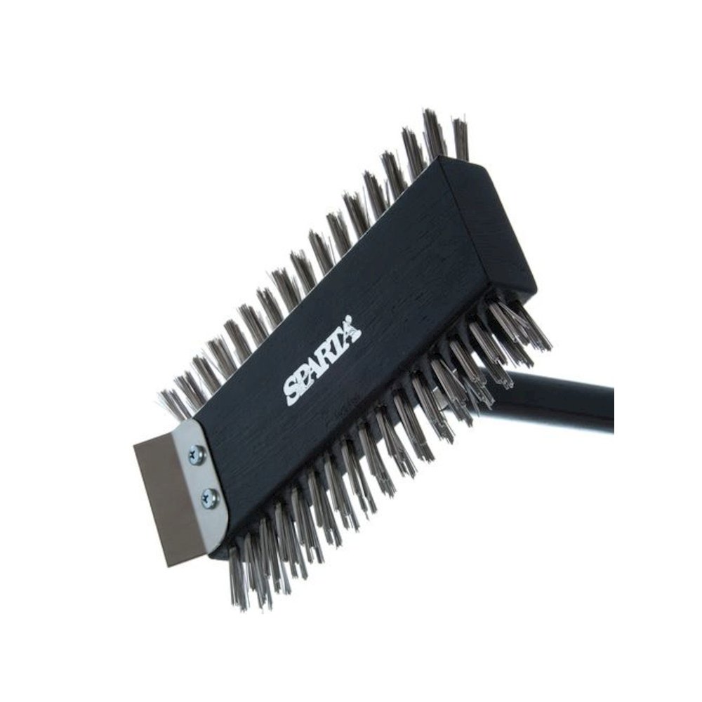 Sparta Broiler Master Grill Brush and Scraper with Handle, Metal Bristles, 30.5" Black Wood Handle. Picture 4