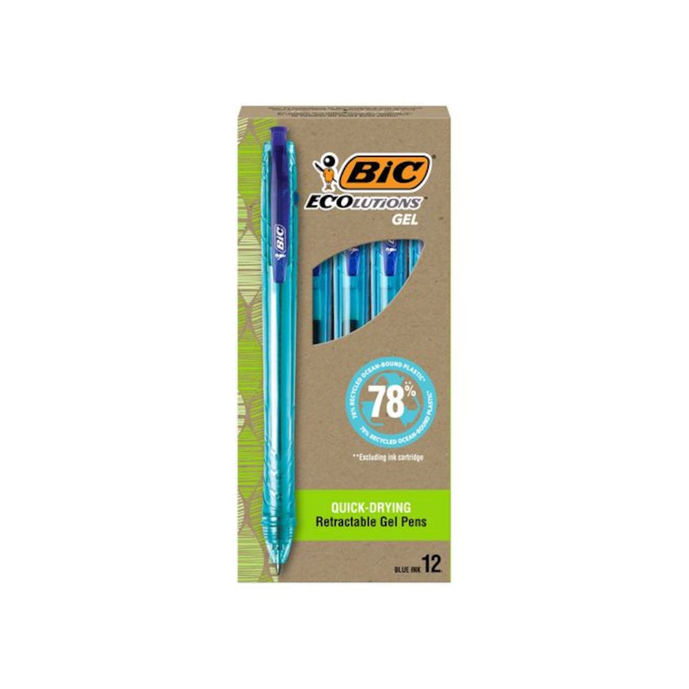 Ecolutions Gel Pen, Retractable, Medium 1 mm, Blue Ink, Blue Barrel, Dozen. Picture 1