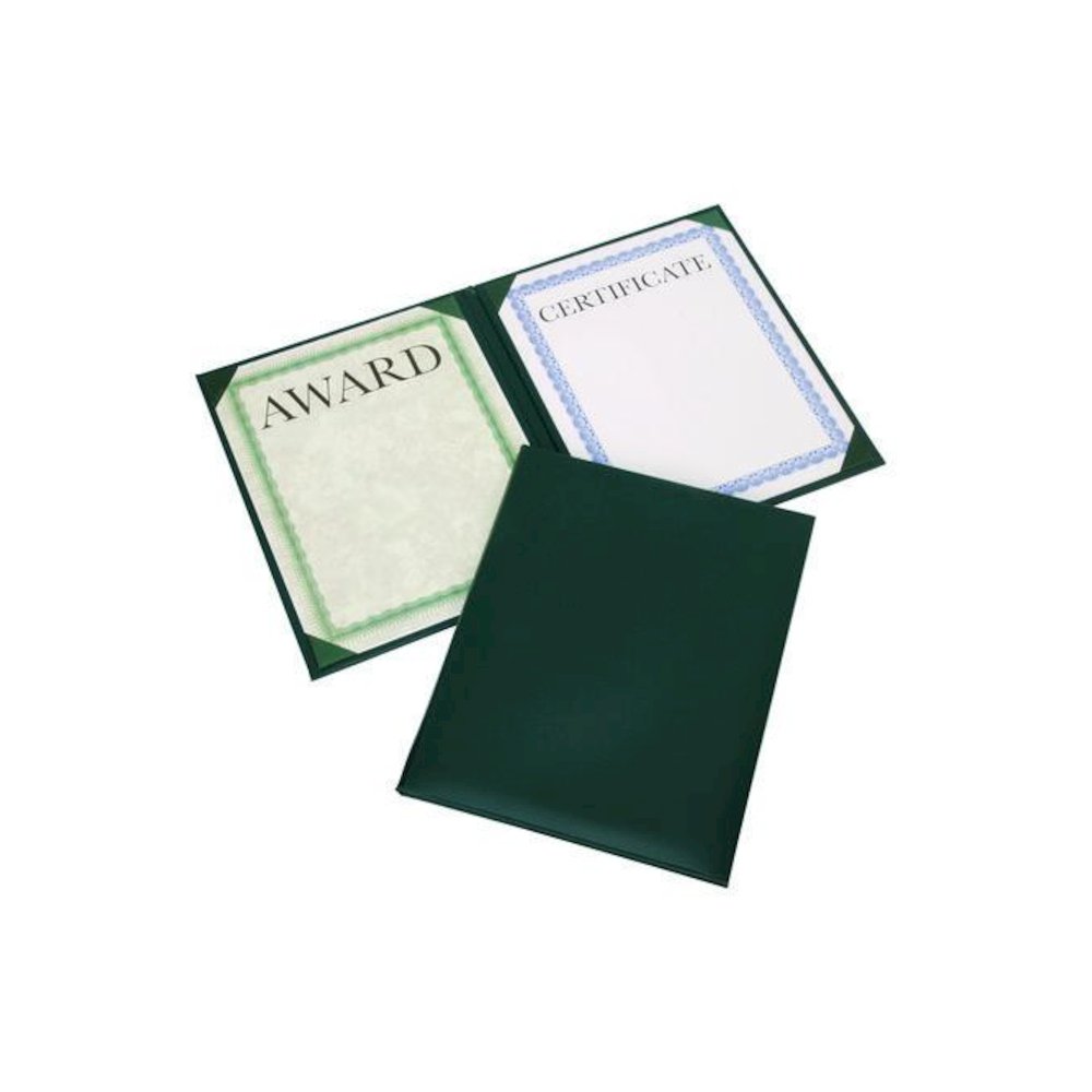 7510017143043, SKILCRAFT Awards Certificate Padded Cover Binder, 9.12 x 11.62, Green. Picture 1