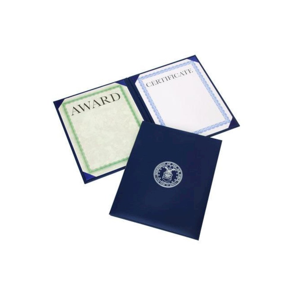 7510017145932, SKILCRAFT Awards Certificate Padded Cover Binder, USAF Seal, 9.12 x 11.62, Blue/Silver. Picture 1