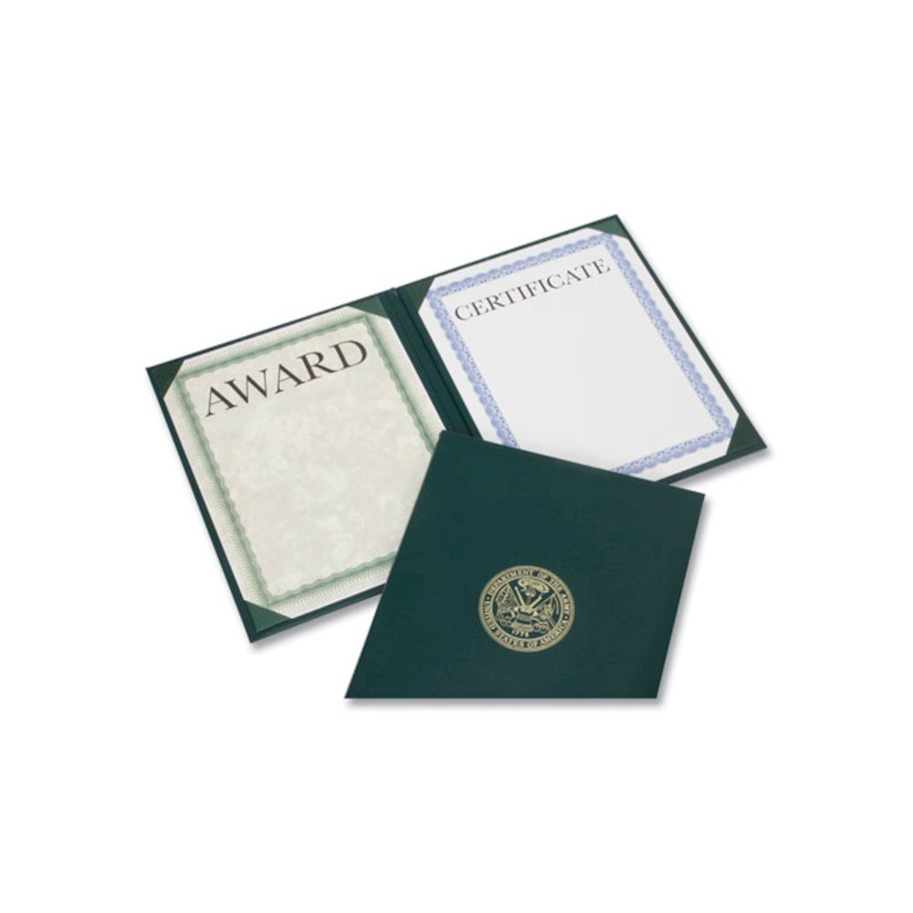 7510017146627, SKILCRAFT Awards Certificate Padded Cover Binder, Army Seal, 9.12 x 11.62, Green/Gold. Picture 1