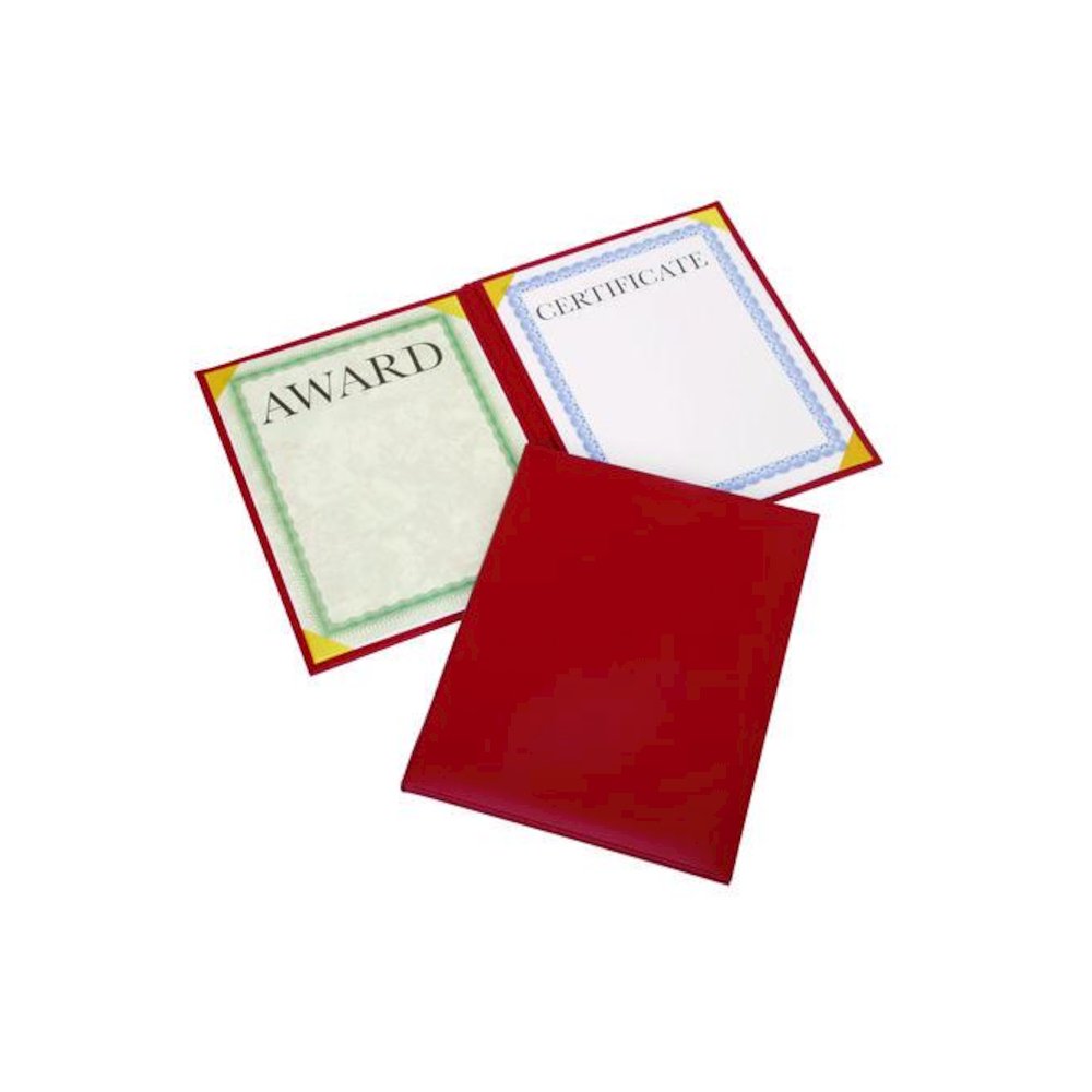 7510017143329, SKILCRAFT Awards Certificate Padded Cover Binder, 9.12 x 11.62, Red/Gold. Picture 1