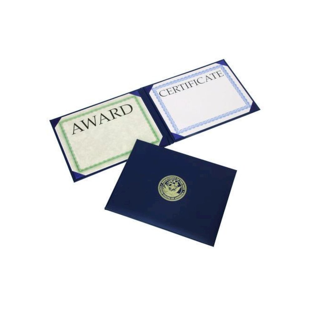 7510017141363, SKILCRAFT Awards Certificate Padded Cover Binder, Navy Seal, 11.62 x 9.12, Blue/Gold. Picture 1