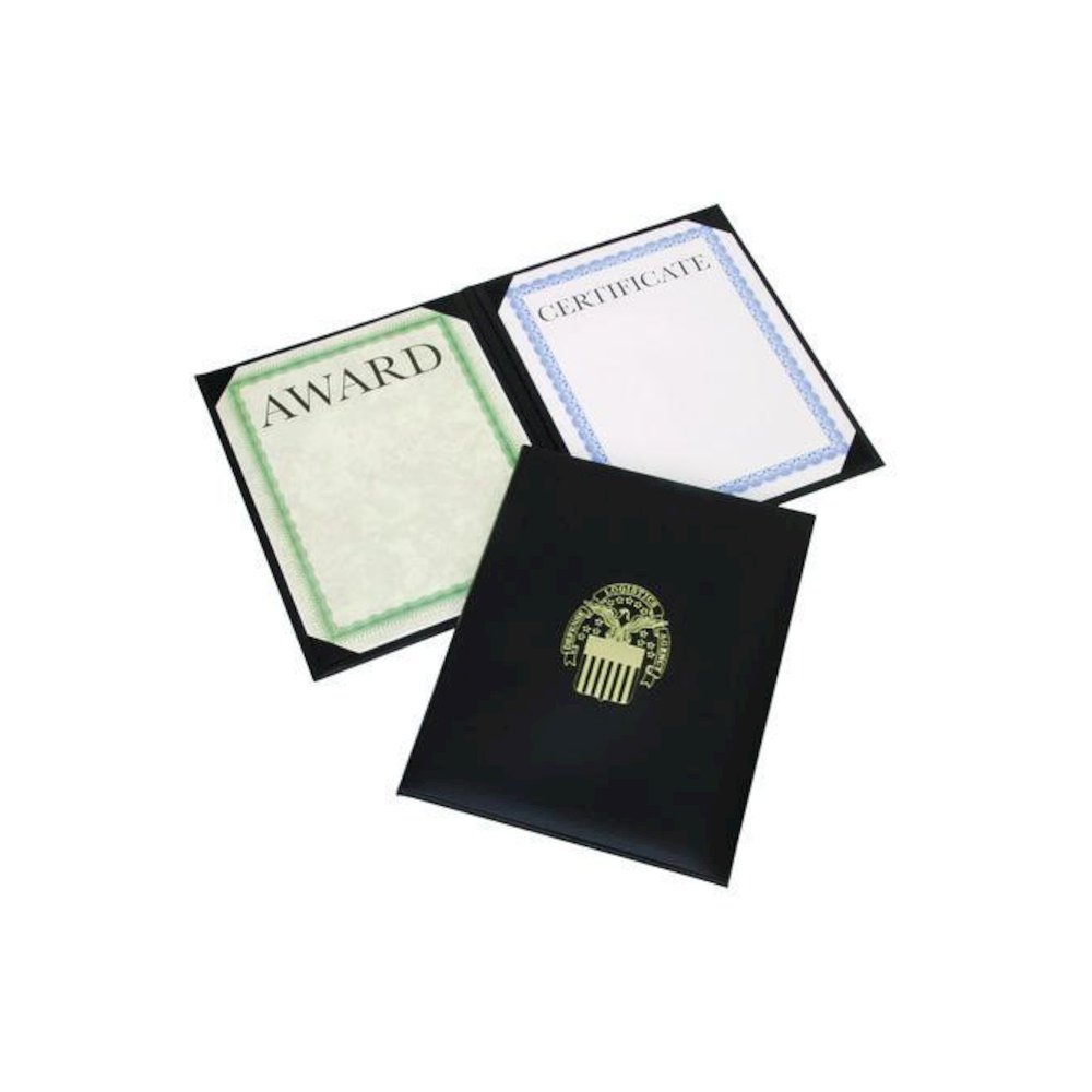 7510017145934, SKILCRAFT Awards Certificate Padded Cover Binder, DLA Seal, 9.12 x 11.62, Black/Gold. Picture 1