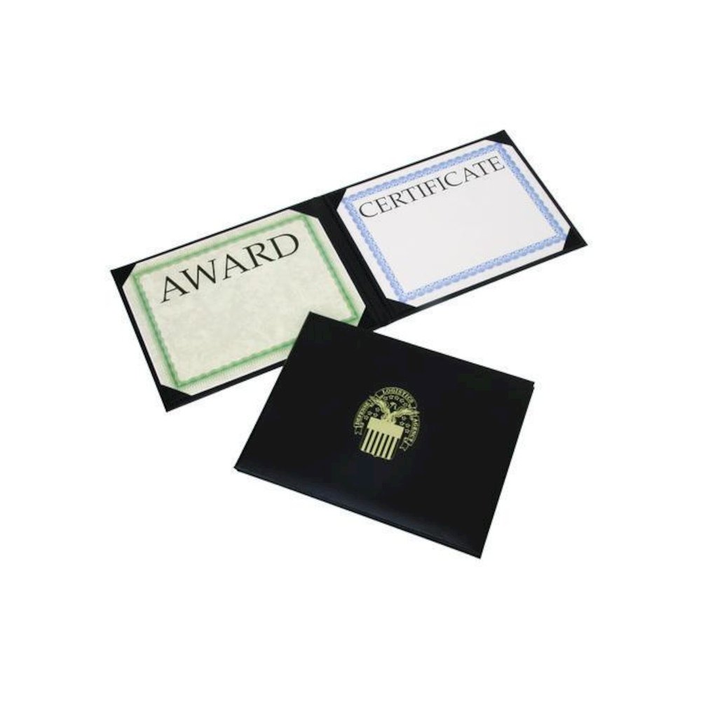 7510017145933, SKILCRAFT Awards Certificate Padded Cover Binder, DLA Seal, 11.62 x 9.12, Black/Gold. Picture 1