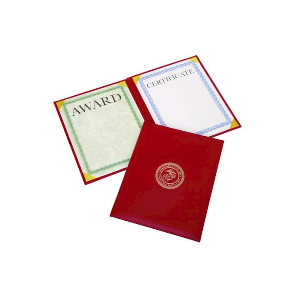 7510017146629, SKILCRAFT Awards Certificate Padded Cover Binder, USMC Seal, 9.12 x 11.62, Red/Gold. Picture 1