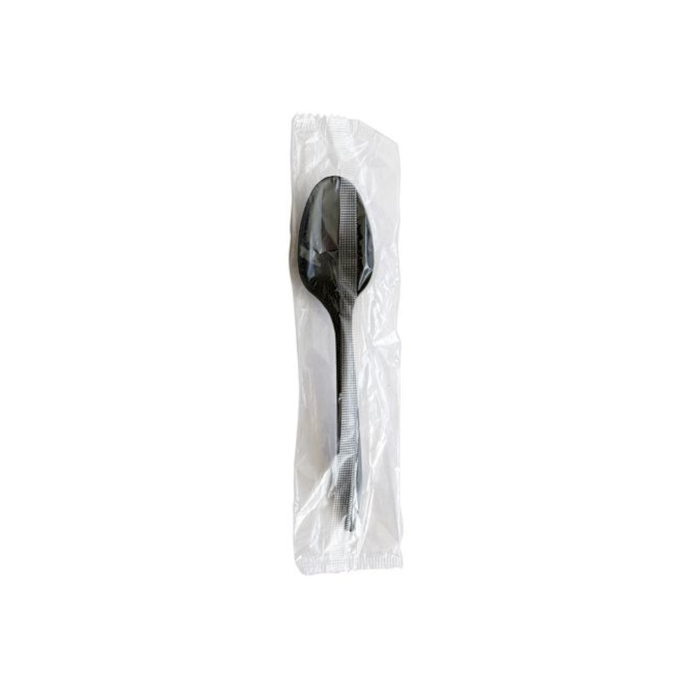 Mediumweight Polypropylene Cutlery, Individually Wrapped, Spoon, Plastic, Black, 1,000/Carton. Picture 1