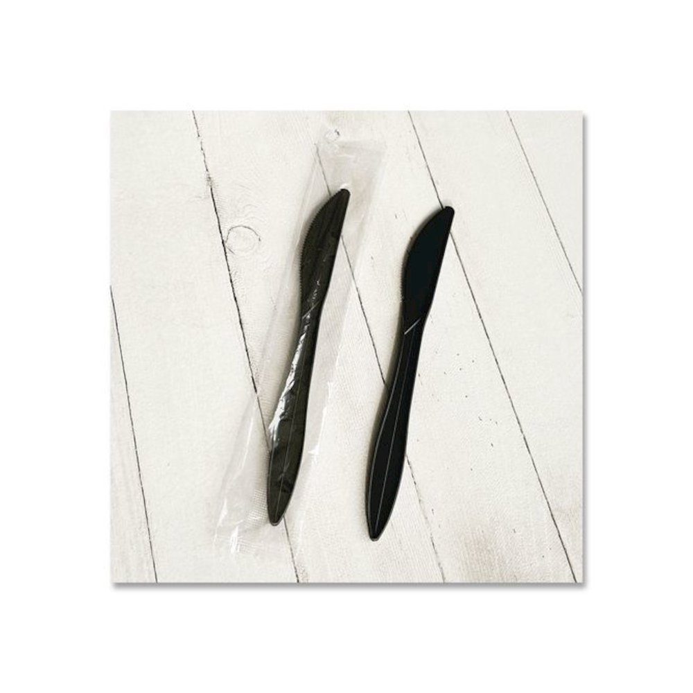 Mediumweight Wrapped Polypropylene Cutlery, Knife, Plastic, Black, 1,000/Carton. Picture 4