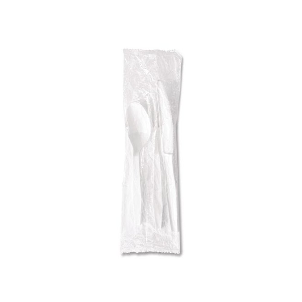 Three-Piece Polystyrene Cutlery Kit, Heavyweight, Fork/Knife/Spoon, Plastic, White, 250/Carton. Picture 4
