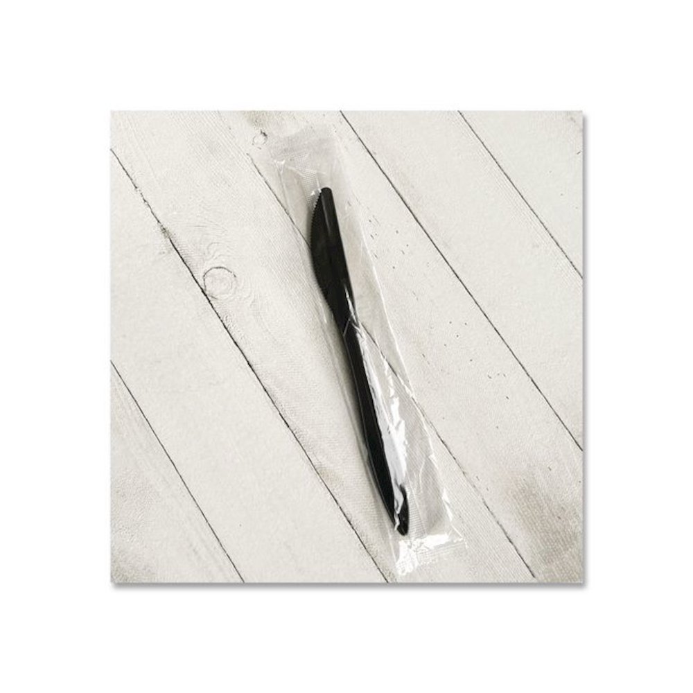 Mediumweight Wrapped Polypropylene Cutlery, Knife, Plastic, Black, 1,000/Carton. Picture 7