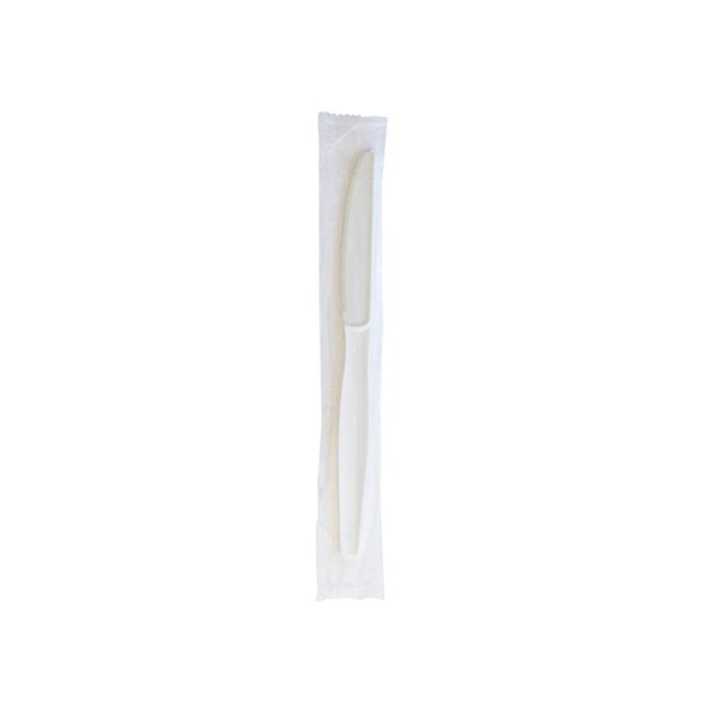 Heavyweight Wrapped Polystyrene Cutlery, Knife, Plastic, White, 1,000/Carton. Picture 1