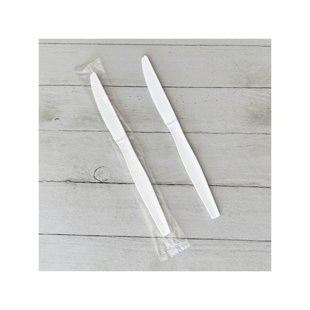 Heavyweight Wrapped Polystyrene Cutlery, Knife, Plastic, White, 1,000/Carton. Picture 3