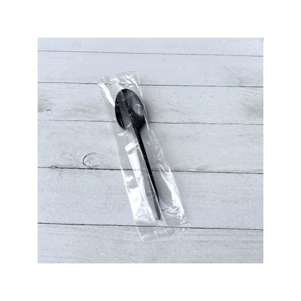 Mediumweight Polypropylene Cutlery, Individually Wrapped, Spoon, Plastic, Black, 1,000/Carton. Picture 3