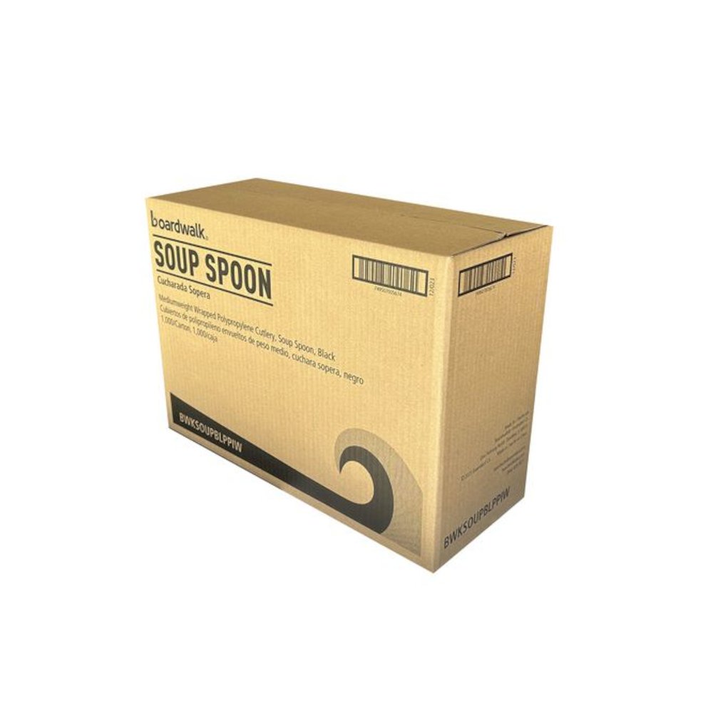Mediumweight Wrapped Polypropylene Cutlery, Soup Spoon, Plastic, Black, 1,000/Carton. Picture 3