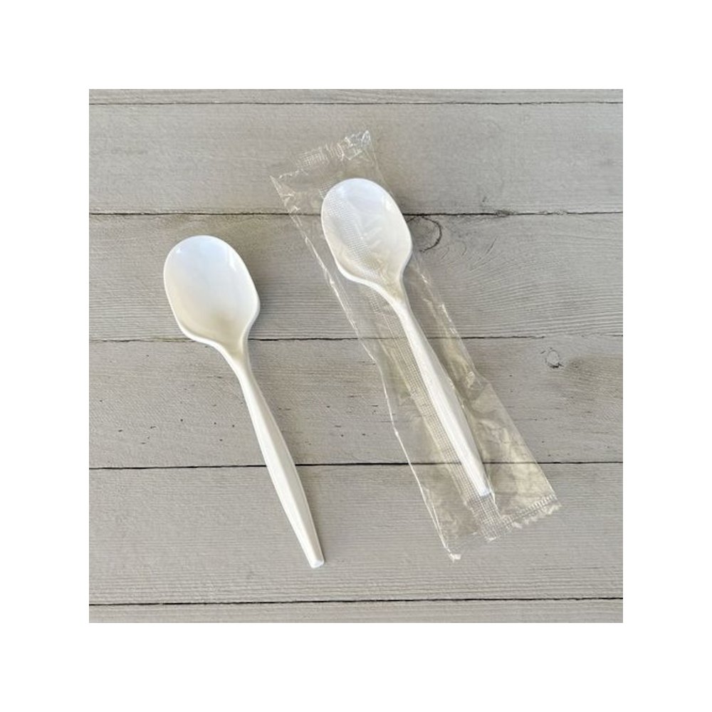 Mediumweight Wrapped Polypropylene Cutlery, Soup Spoon, 4.86", Plastic, White, 1,000/Carton. Picture 3