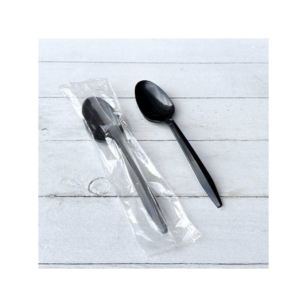 Mediumweight Polypropylene Cutlery, Individually Wrapped, Spoon, Plastic, Black, 1,000/Carton. Picture 4