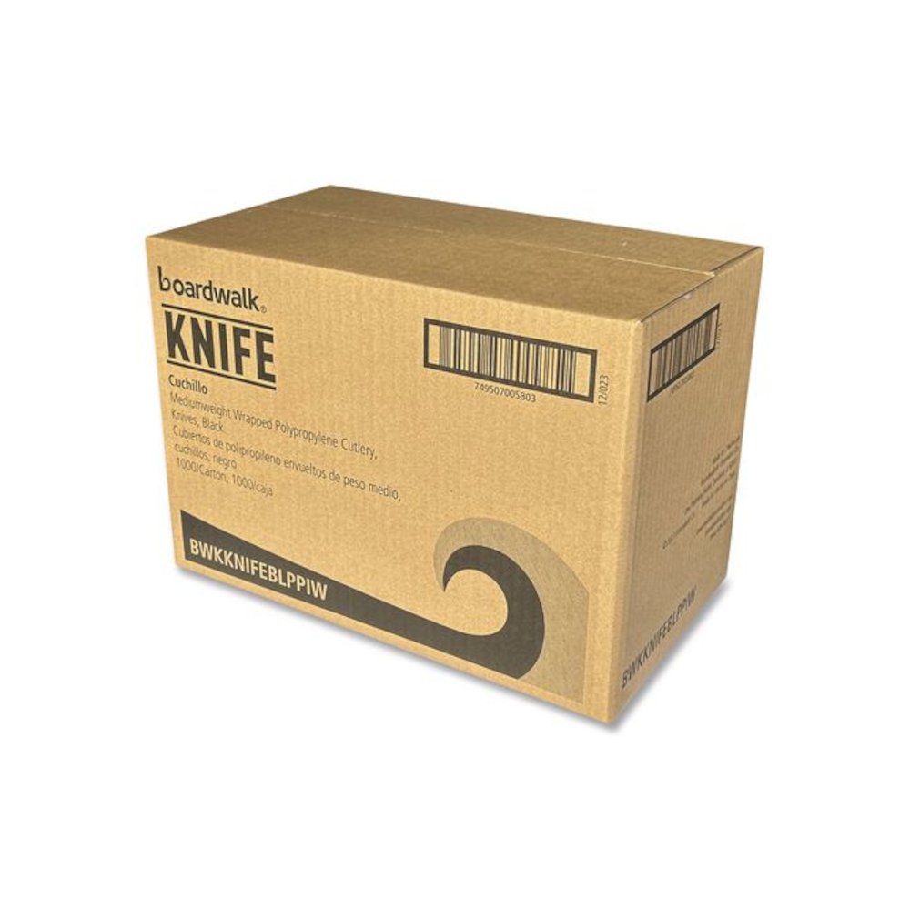 Mediumweight Wrapped Polypropylene Cutlery, Knife, Plastic, Black, 1,000/Carton. Picture 6