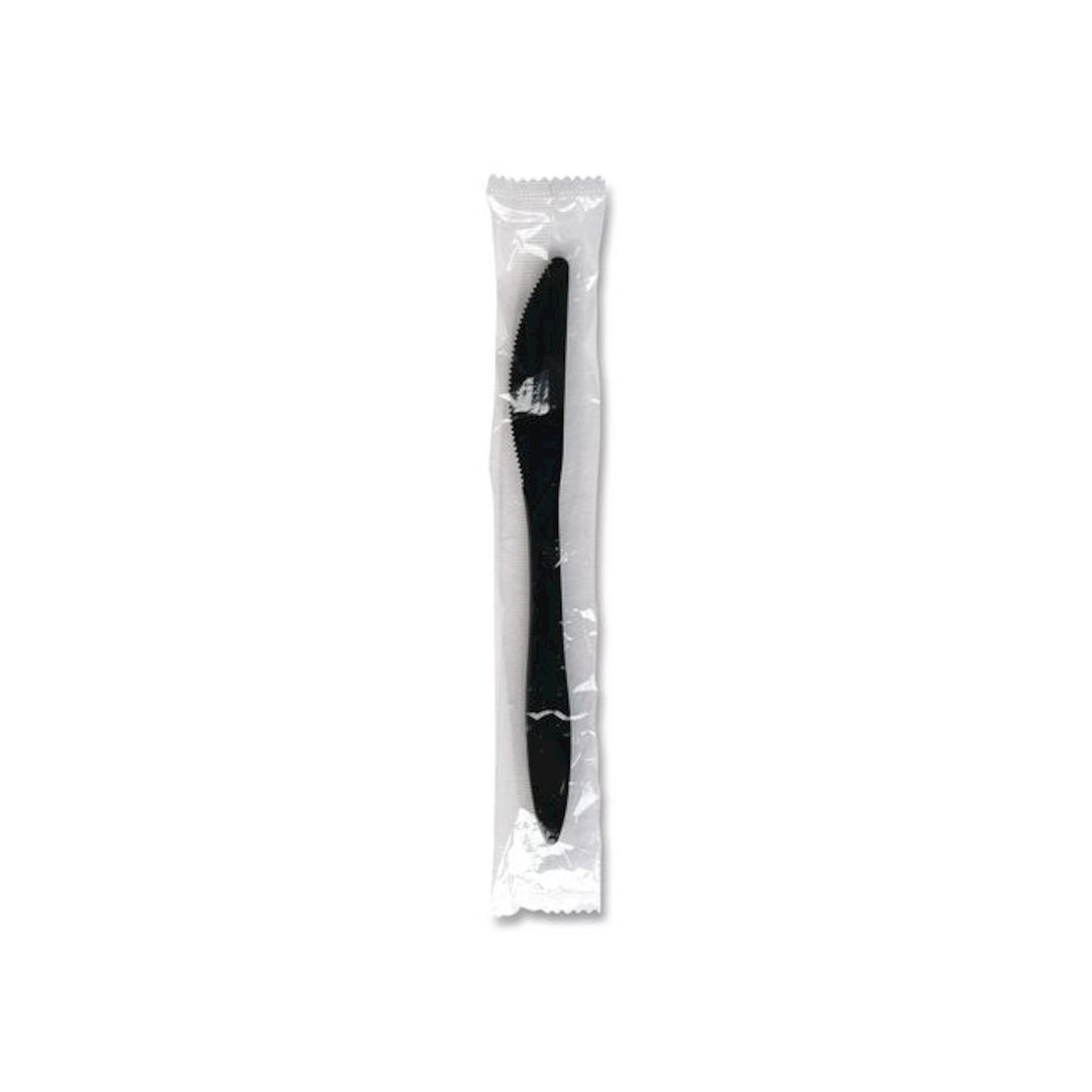 Mediumweight Wrapped Polypropylene Cutlery, Knife, Plastic, Black, 1,000/Carton. Picture 5