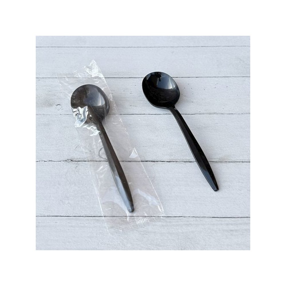 Mediumweight Wrapped Polypropylene Cutlery, Soup Spoon, Plastic, Black, 1,000/Carton. Picture 5