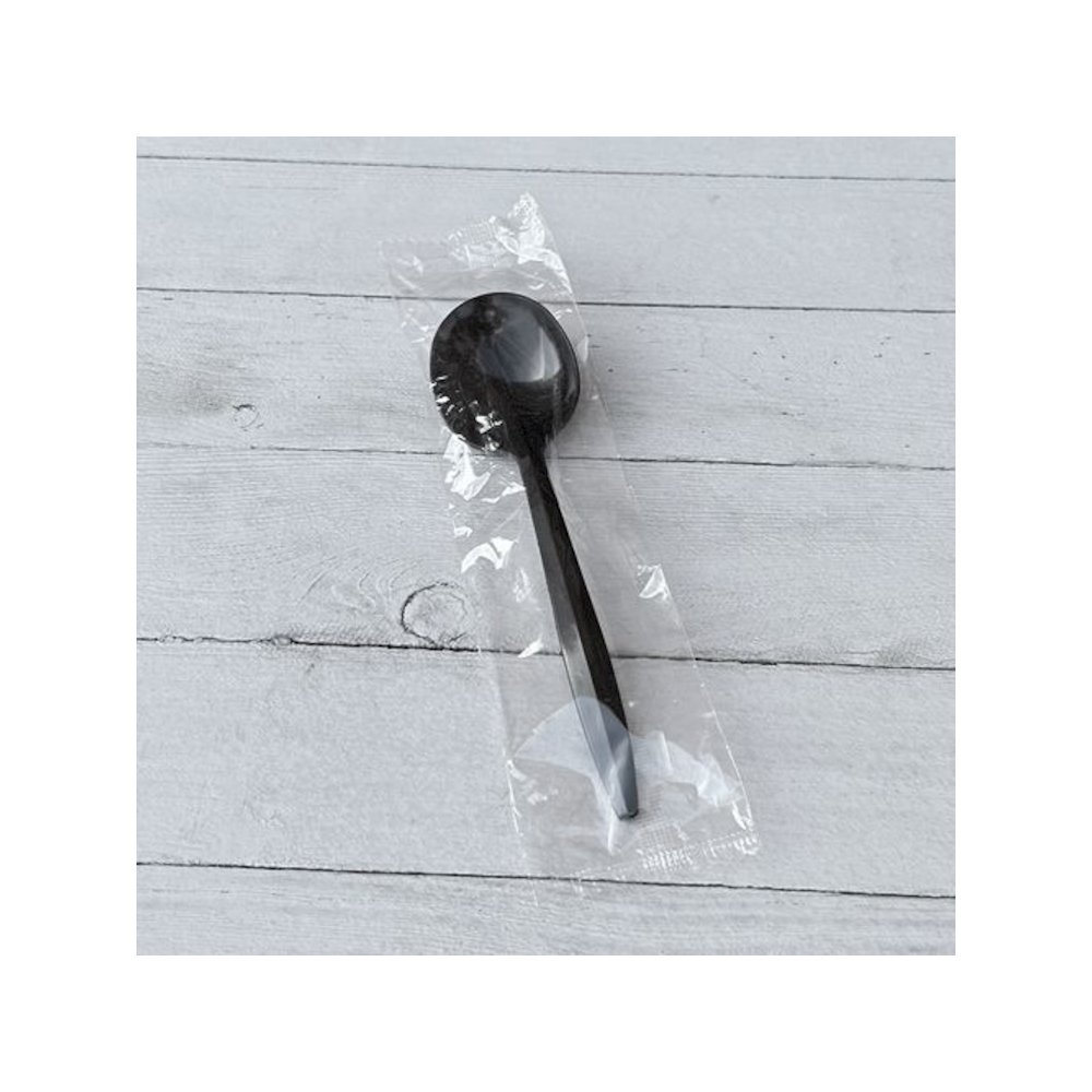 Mediumweight Wrapped Polypropylene Cutlery, Soup Spoon, Plastic, Black, 1,000/Carton. Picture 4