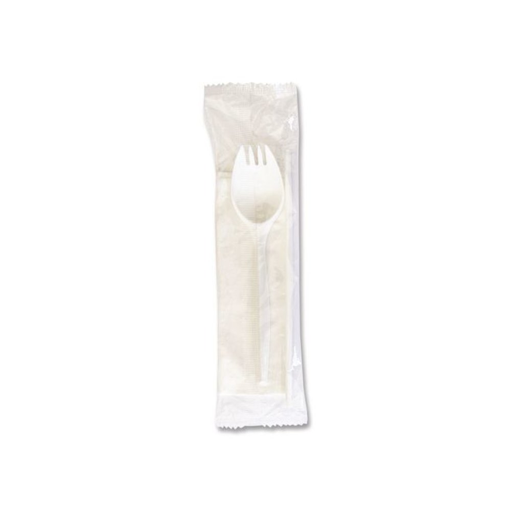 School Cutlery Kit, Mediumweight, Napkin/Spork/Straw, 5.31", Plastic, White, 1,000/Carton. Picture 5